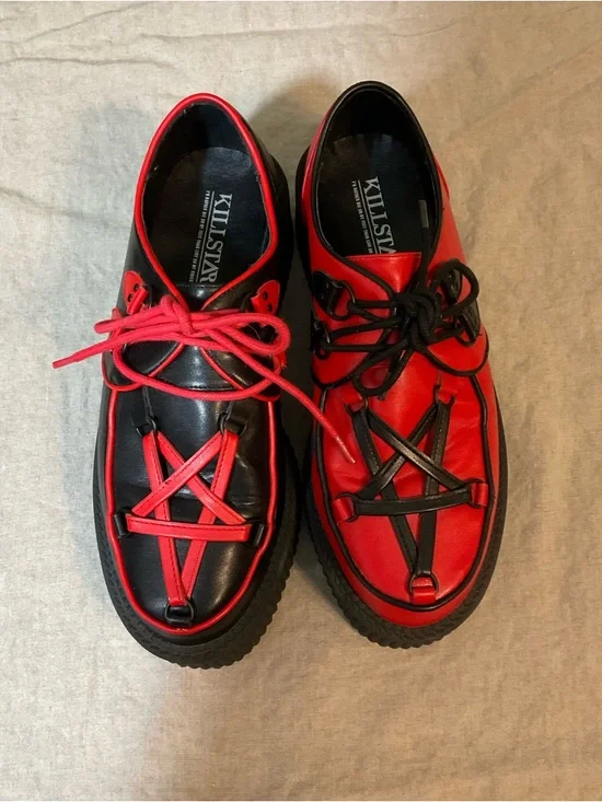 Killstar Black Platform Creeper Shoes with Red Accents - Picture 2 of 4